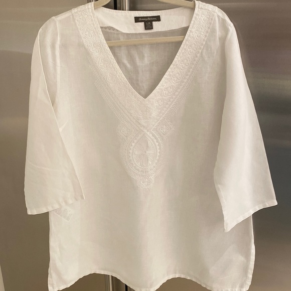 Tommy Bahama Tops - Tommy Bahama  embroiled linen tunic beach cover-up